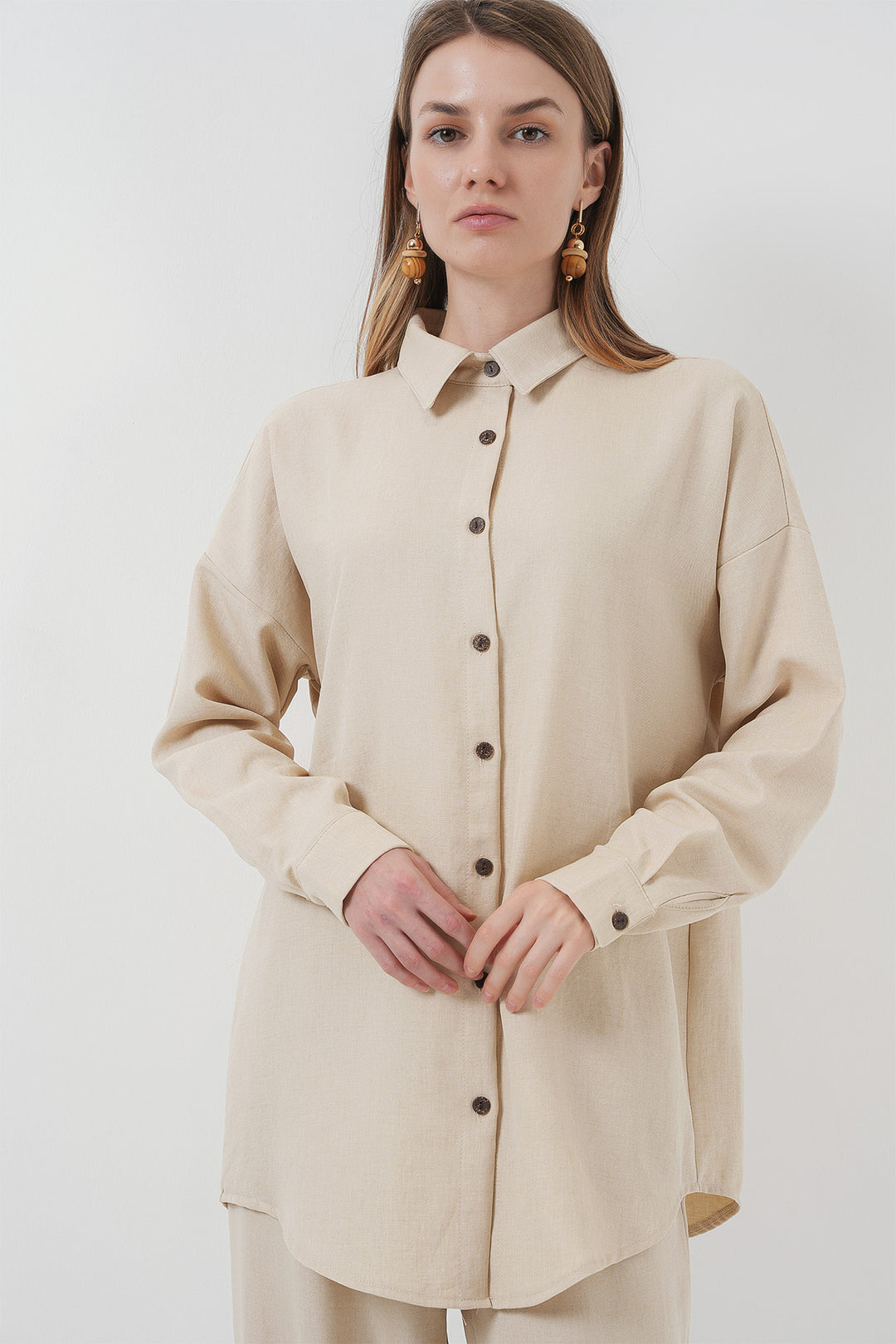 BGD Women Linen Two-Piece Set - Beige - Bristol
