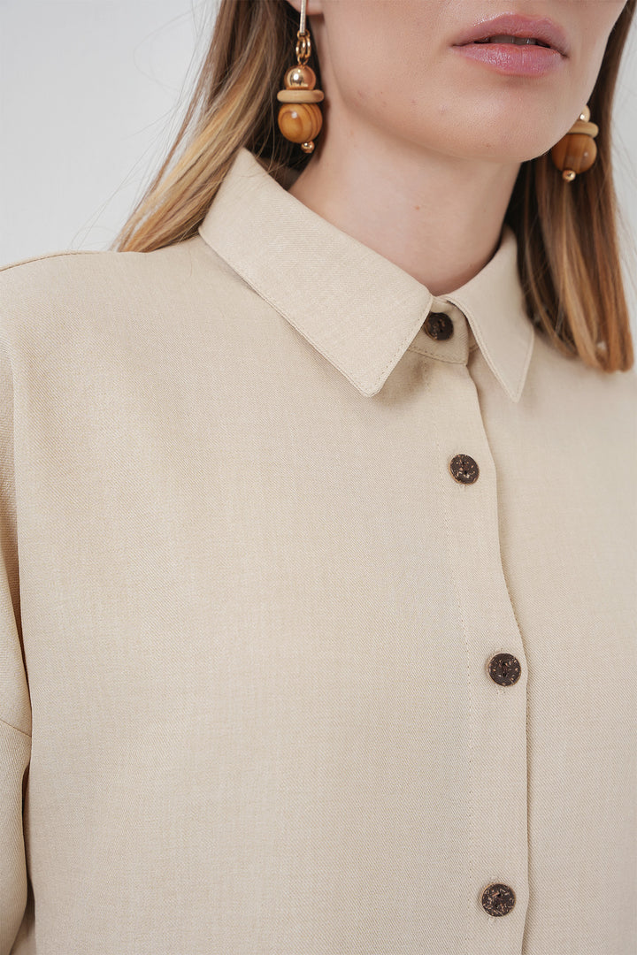 BGD Women Linen Two-Piece Set - Beige - Bristol