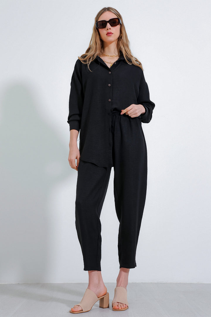 BGD Women Woman Black Oversized Linen Suit 6622 - Avondale