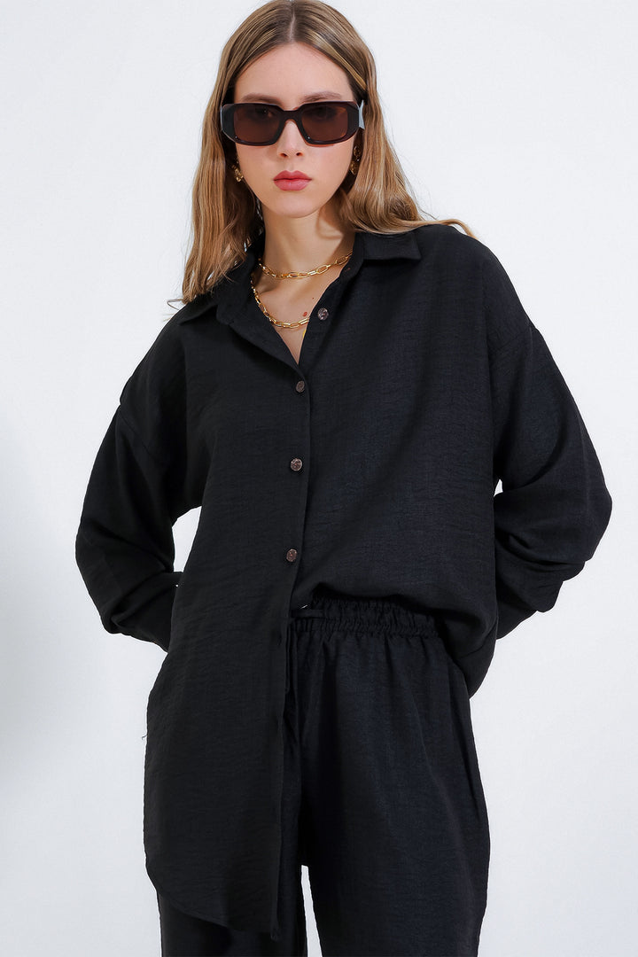 BGD Women Woman Black Oversized Linen Suit 6622 - Avondale