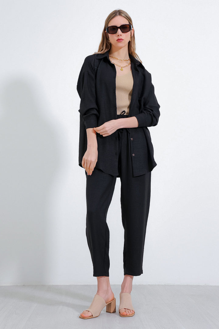 BGD Women Woman Black Oversized Linen Suit 6622 - Avondale