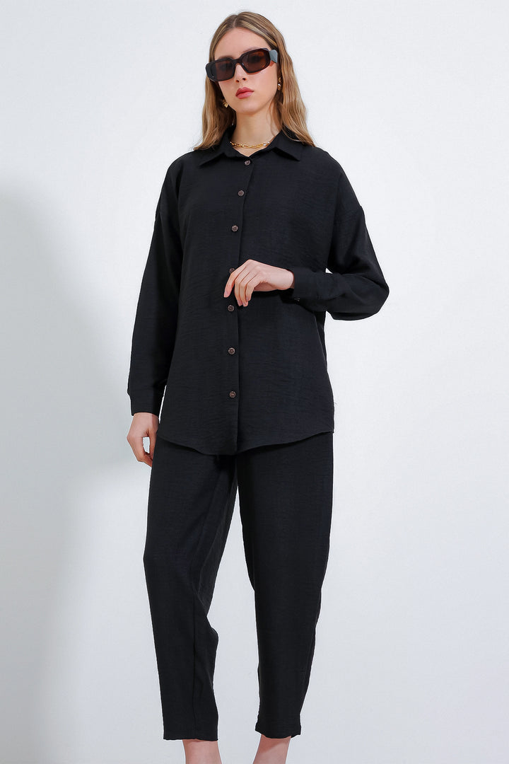 BGD Women Woman Black Oversized Linen Suit 6622 - Avondale
