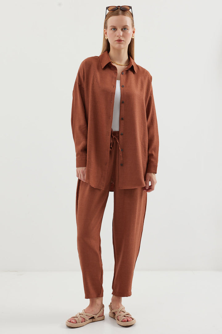 BGD Women Linen Two-Piece Set - Milky Coffee - Tequisquiapan
