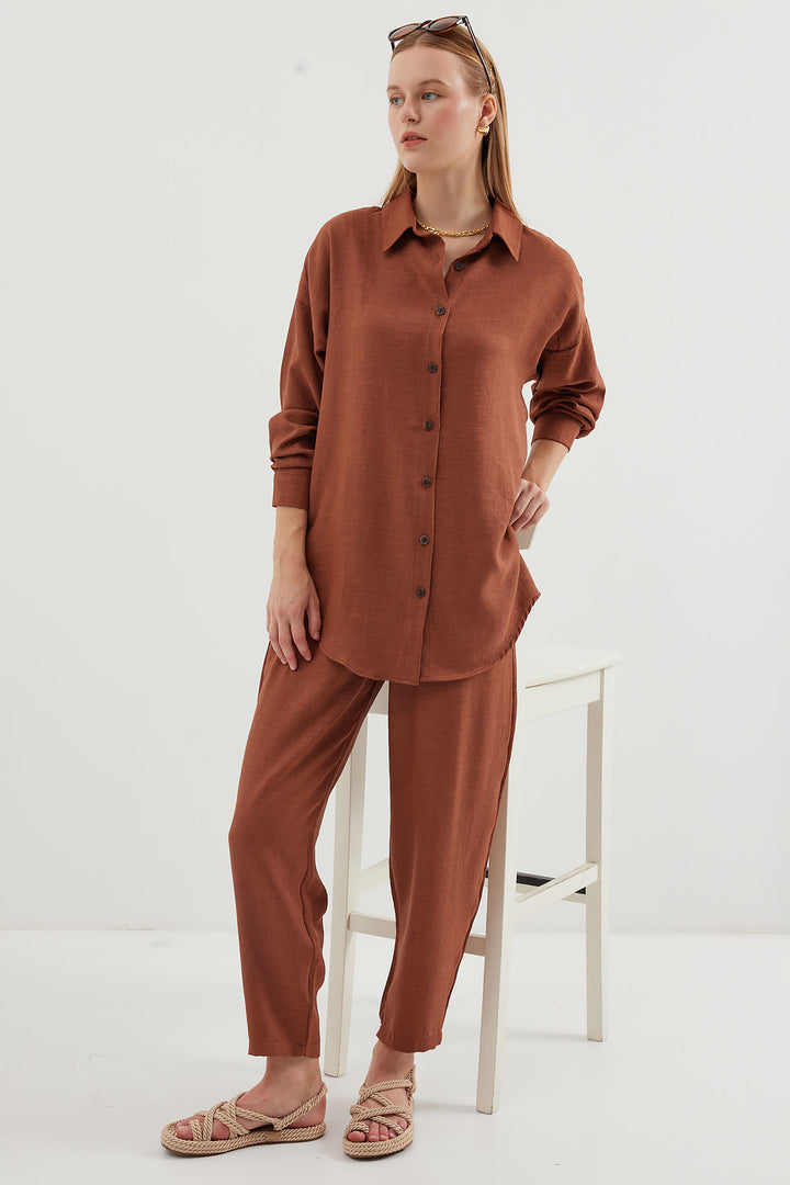 BGD Women Linen Two-Piece Set - Milky Coffee - Tequisquiapan