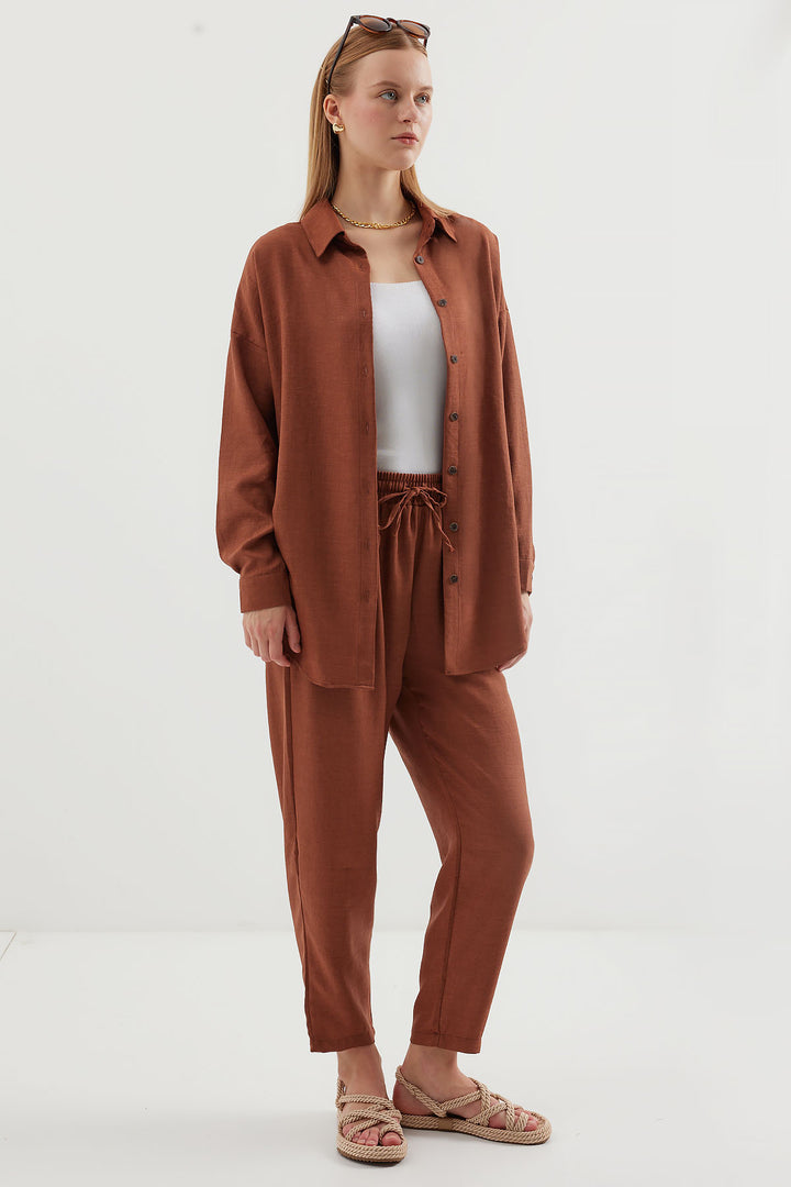 BGD Women Linen Two-Piece Set - Milky Coffee - Tequisquiapan