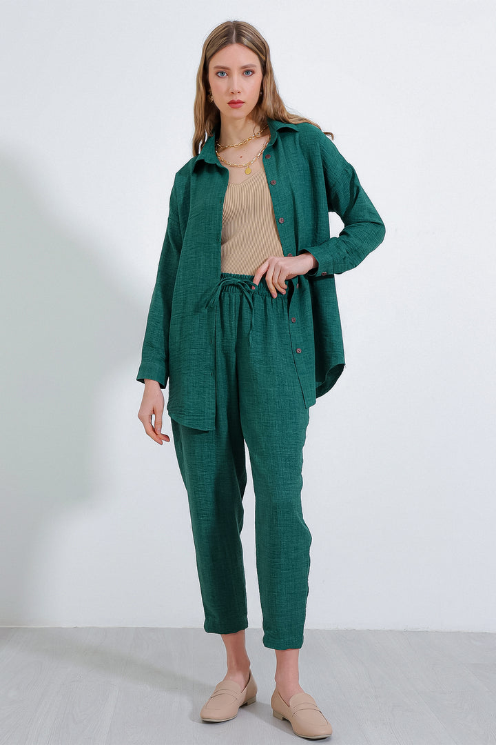 BGD Women Woman Emerald Green Oversize Linen Top and Bottom Set 6622 - Lincoln Park
