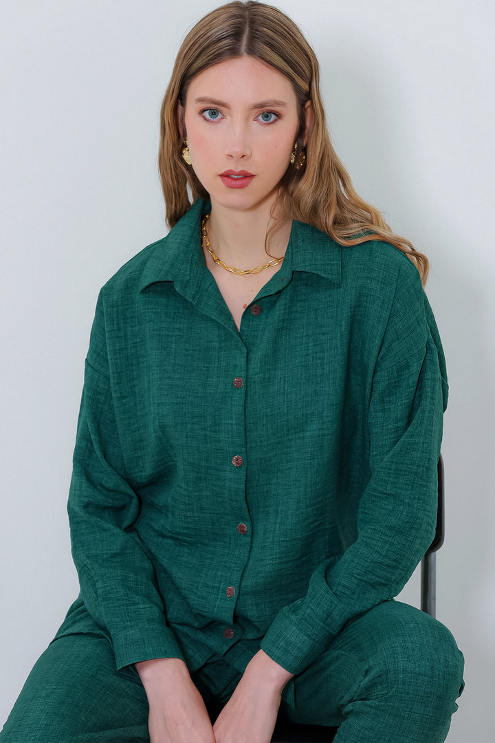 BGD Women Woman Emerald Green Oversize Linen Top and Bottom Set 6622 - Lincoln Park