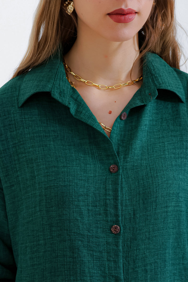 BGD Women Woman Emerald Green Oversize Linen Top and Bottom Set 6622 - Lincoln Park