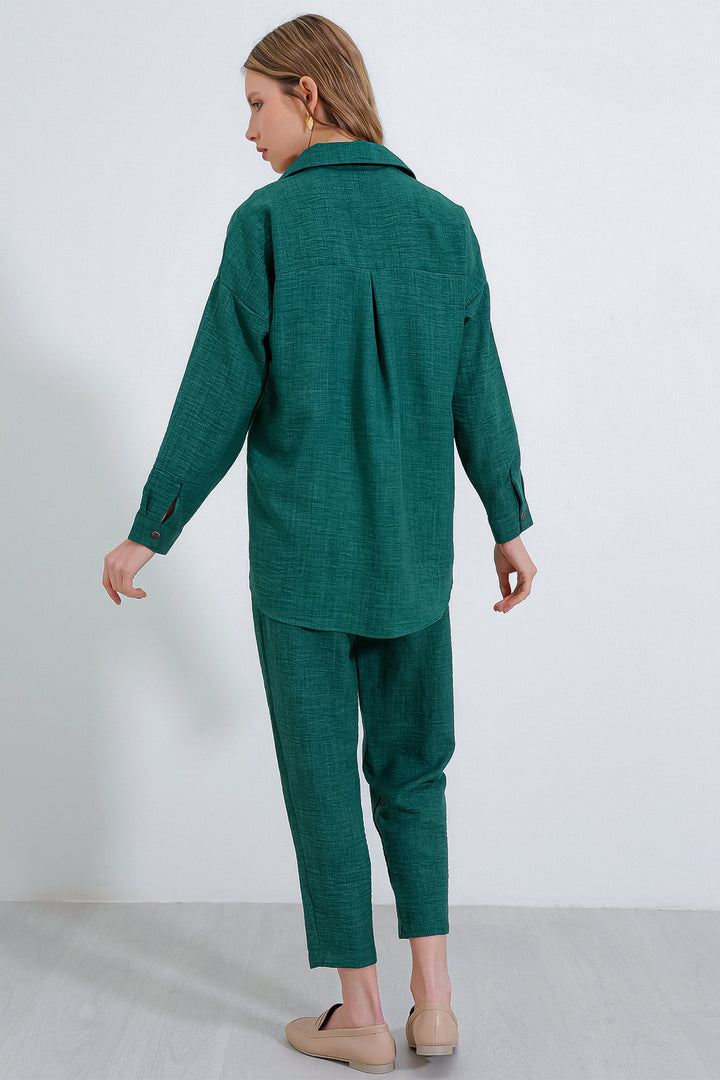 BGD Women Woman Emerald Green Oversize Linen Top and Bottom Set 6622 - Lincoln Park