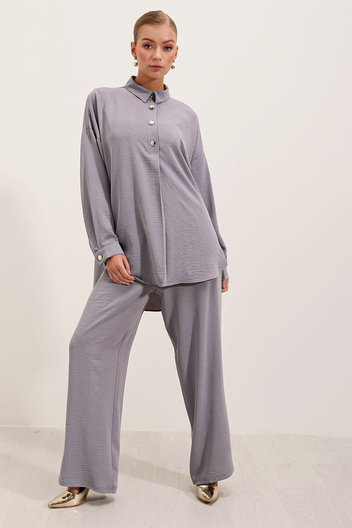 BGD Women Oversize Top and Bottom Set - Gray - Voerde