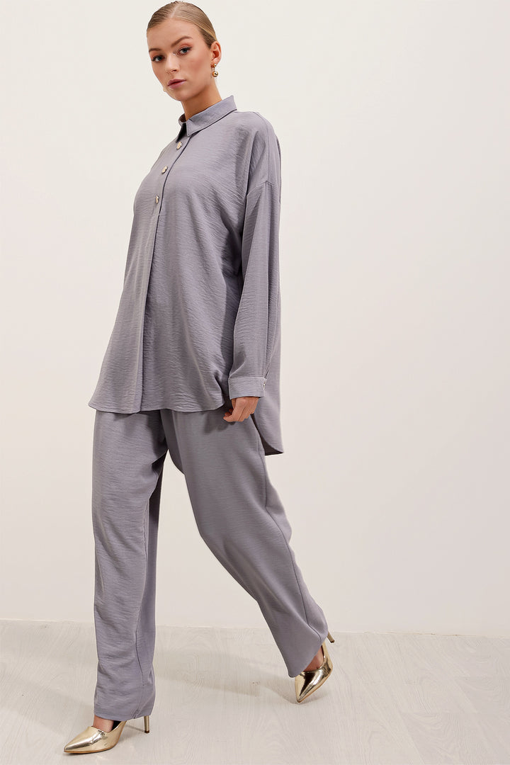 BGD Women Oversize Top and Bottom Set - Gray - Voerde