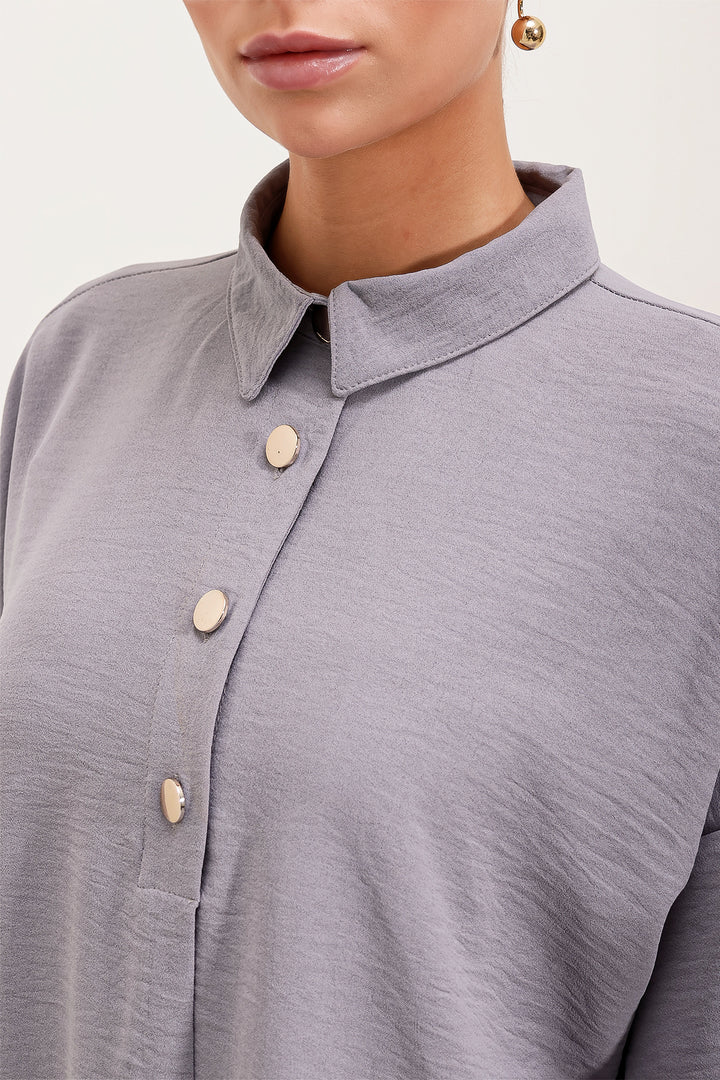 BGD Women Oversize Top and Bottom Set - Gray - Voerde