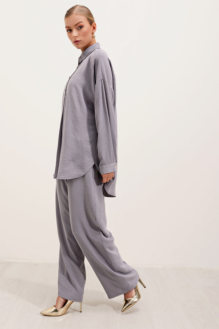 BGD Women Oversize Top and Bottom Set - Gray - Voerde