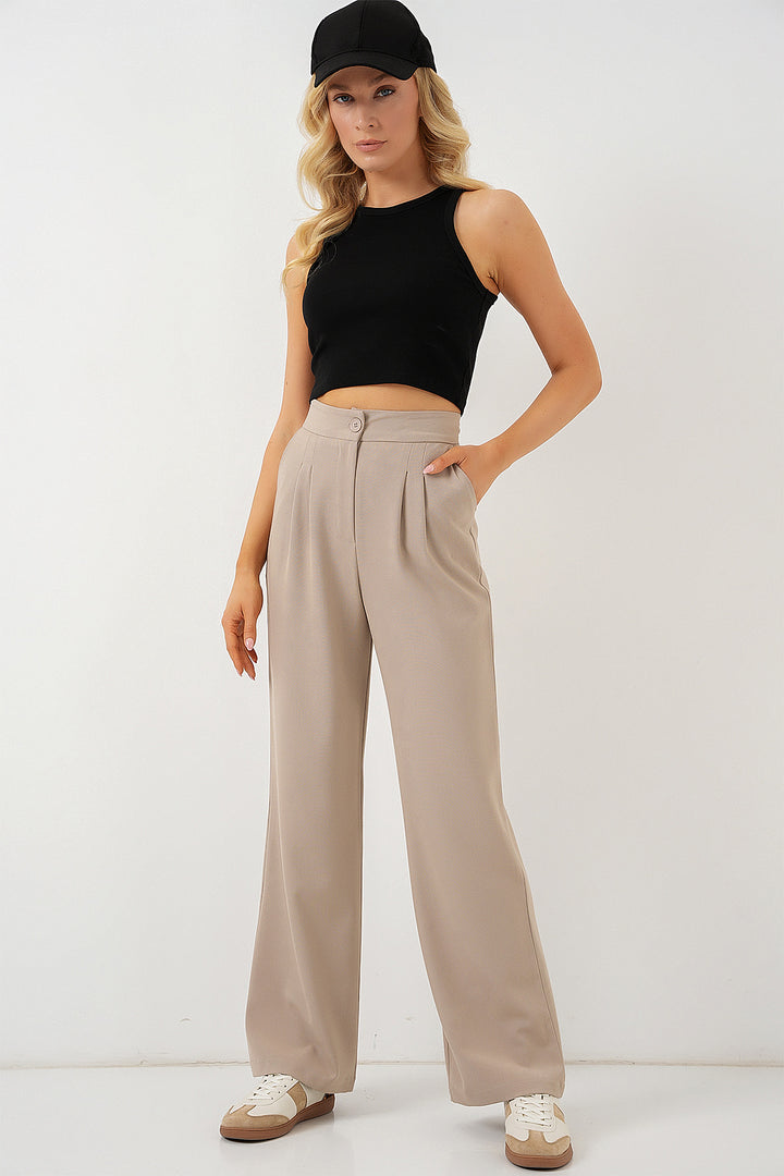 BGD Women High Waist Palazzo Pants - Light Beige - Fermo