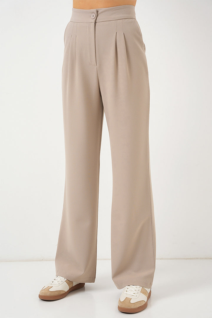 BGD Women High Waist Palazzo Pants - Light Beige - Fermo