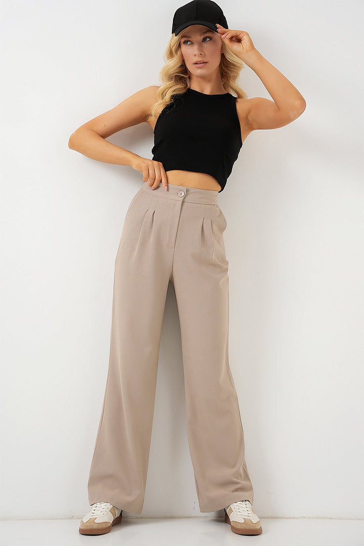 BGD Women High Waist Palazzo Pants - Light Beige - Fermo