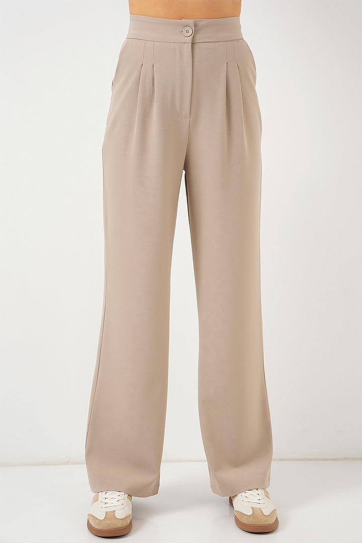 BGD Women High Waist Palazzo Pants - Light Beige - Fermo