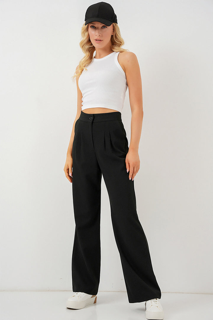 BGD Women High Waist Palazzo Pants - Deep Black - Mugnano di Napoli
