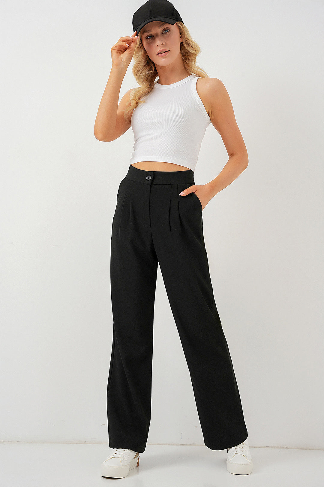 BGD Women High Waist Palazzo Pants - Deep Black - Mugnano di Napoli