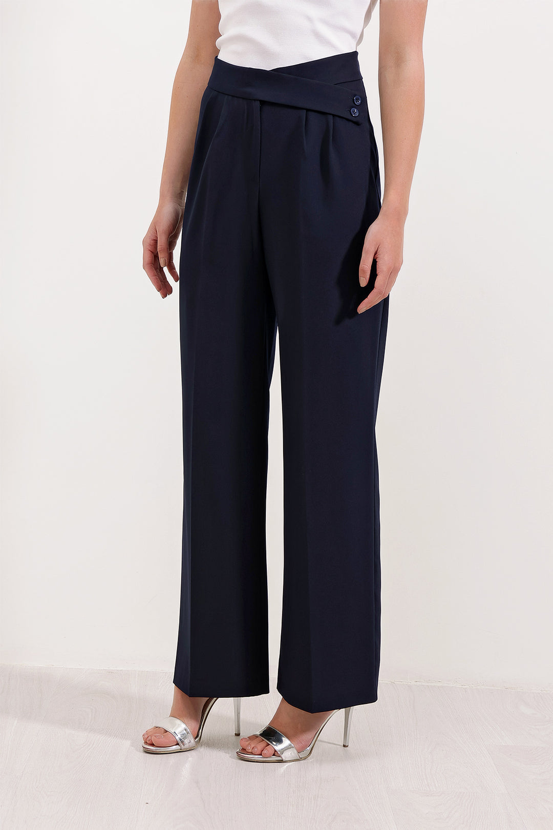BGD Women Woman Navy High Waisted Palazzo Pants 6646 - Canicattì
