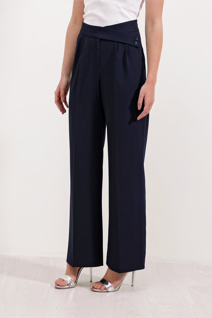 BGD Women Woman Navy High Waisted Palazzo Pants 6646 - Canicattì