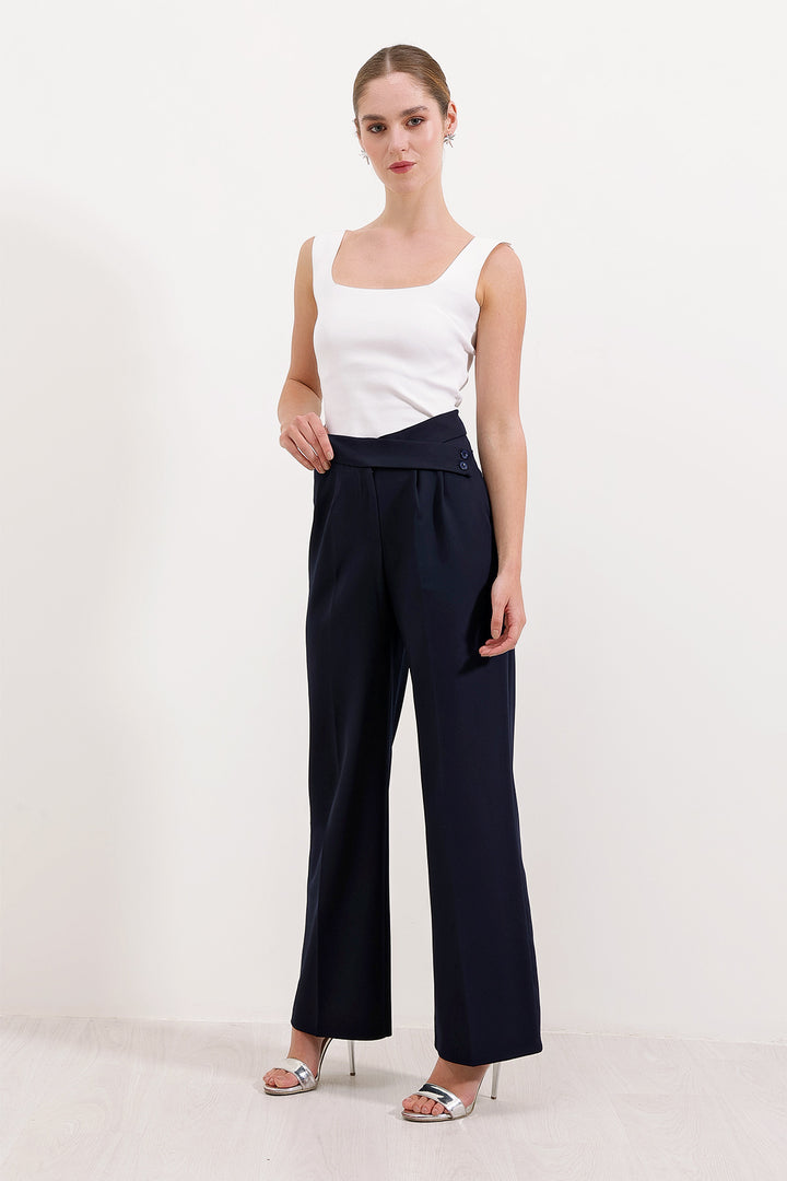 BGD Women Woman Navy High Waisted Palazzo Pants 6646 - Canicattì