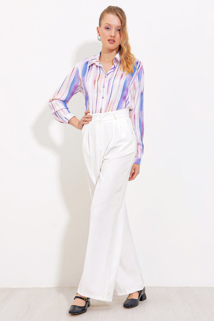 BGD Women Woman White Wide Leg Fabric Pants 6647 - Cluj-Napoca
