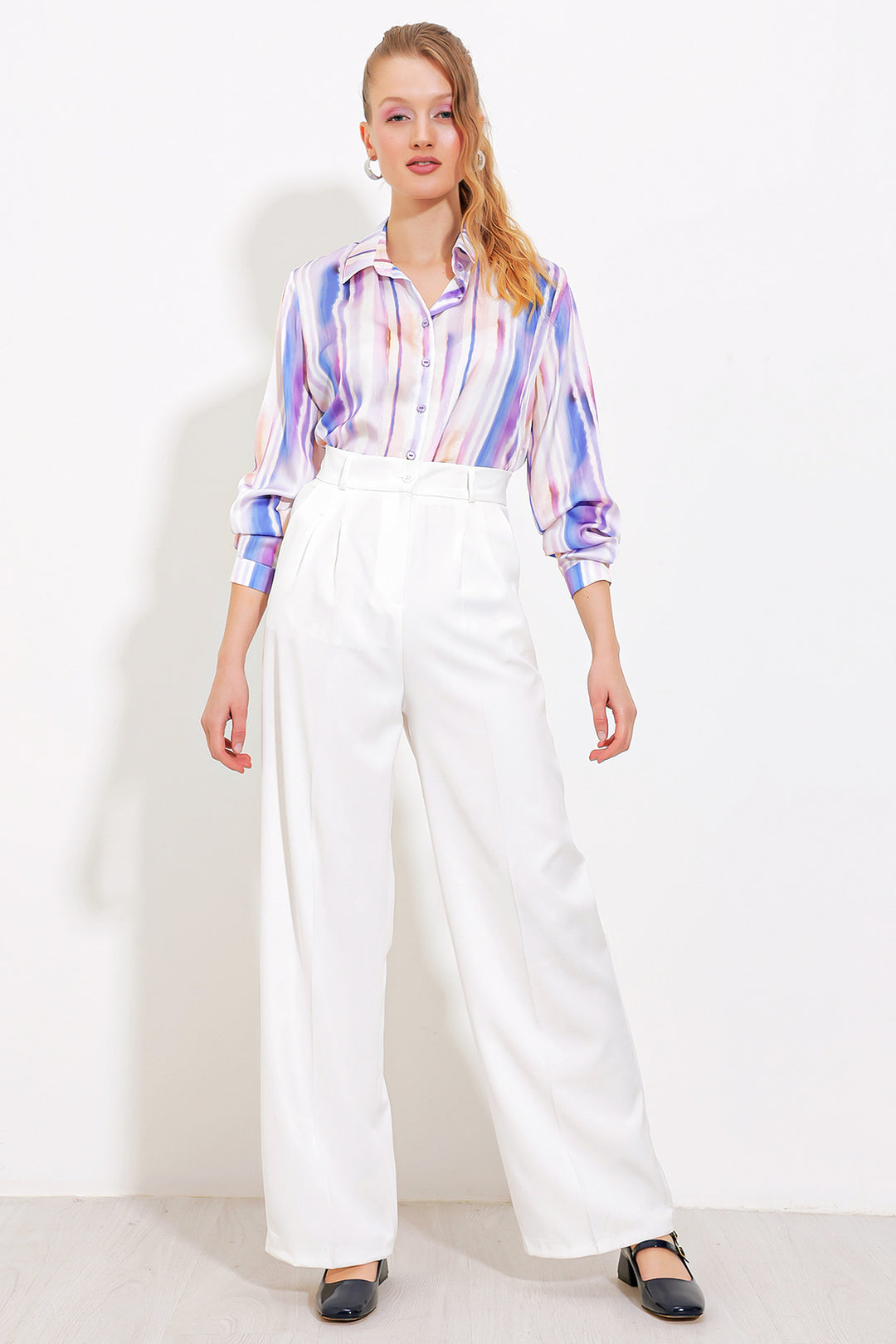 BGD Women Woman White Wide Leg Fabric Pants 6647 - Cluj-Napoca