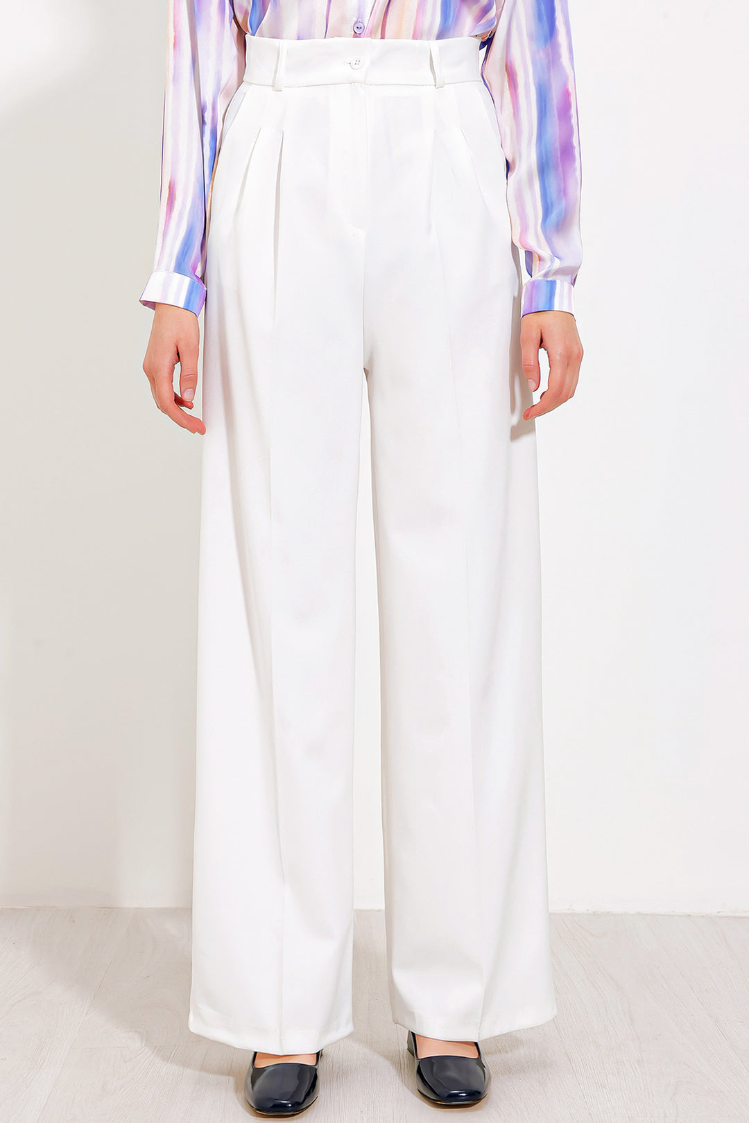 BGD Women Woman White Wide Leg Fabric Pants 6647 - Cluj-Napoca