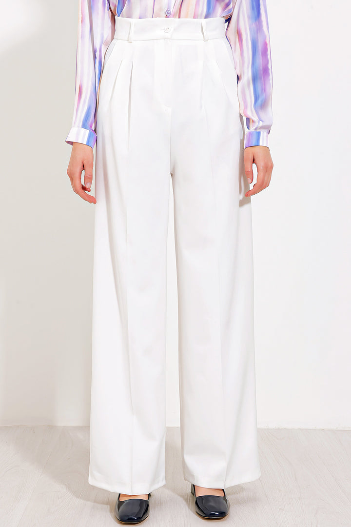 BGD Women Woman White Wide Leg Fabric Pants 6647 - Cluj-Napoca