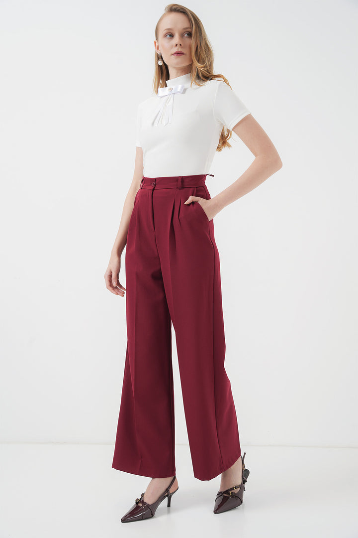 BGD Women Wide Leg Fabric Pants - Burgundy - Coatzacoalcos