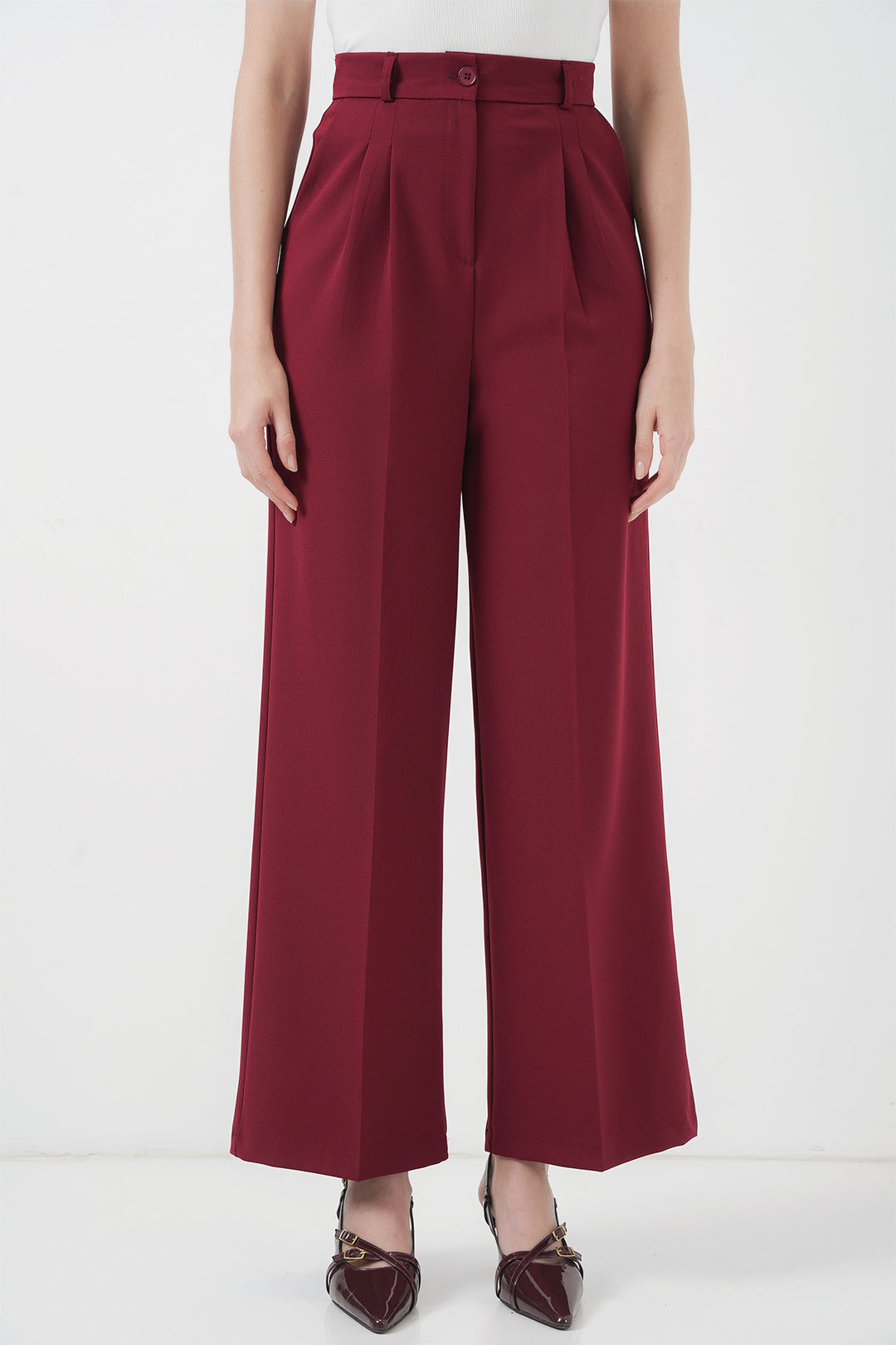 BGD Women Wide Leg Fabric Pants - Burgundy - Coatzacoalcos