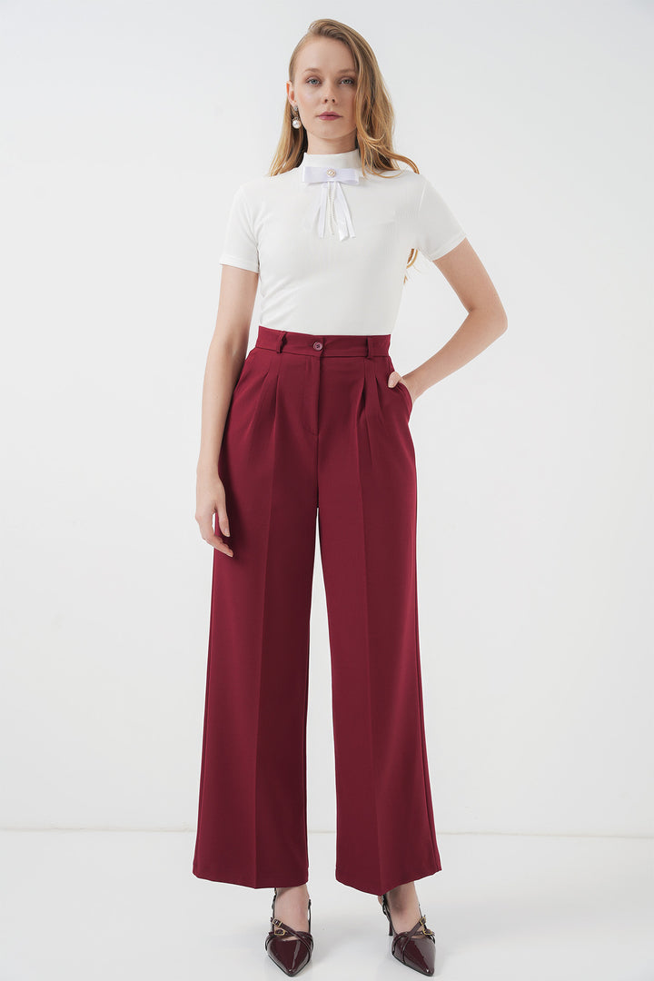 BGD Women Wide Leg Fabric Pants - Burgundy - Coatzacoalcos