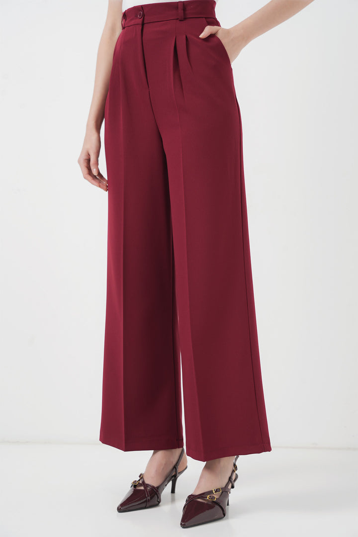 BGD Women Wide Leg Fabric Pants - Burgundy - Coatzacoalcos