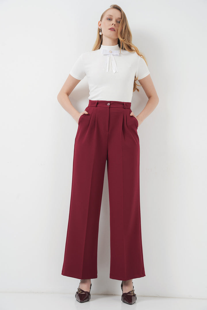 BGD Women Wide Leg Fabric Pants - Burgundy - Coatzacoalcos