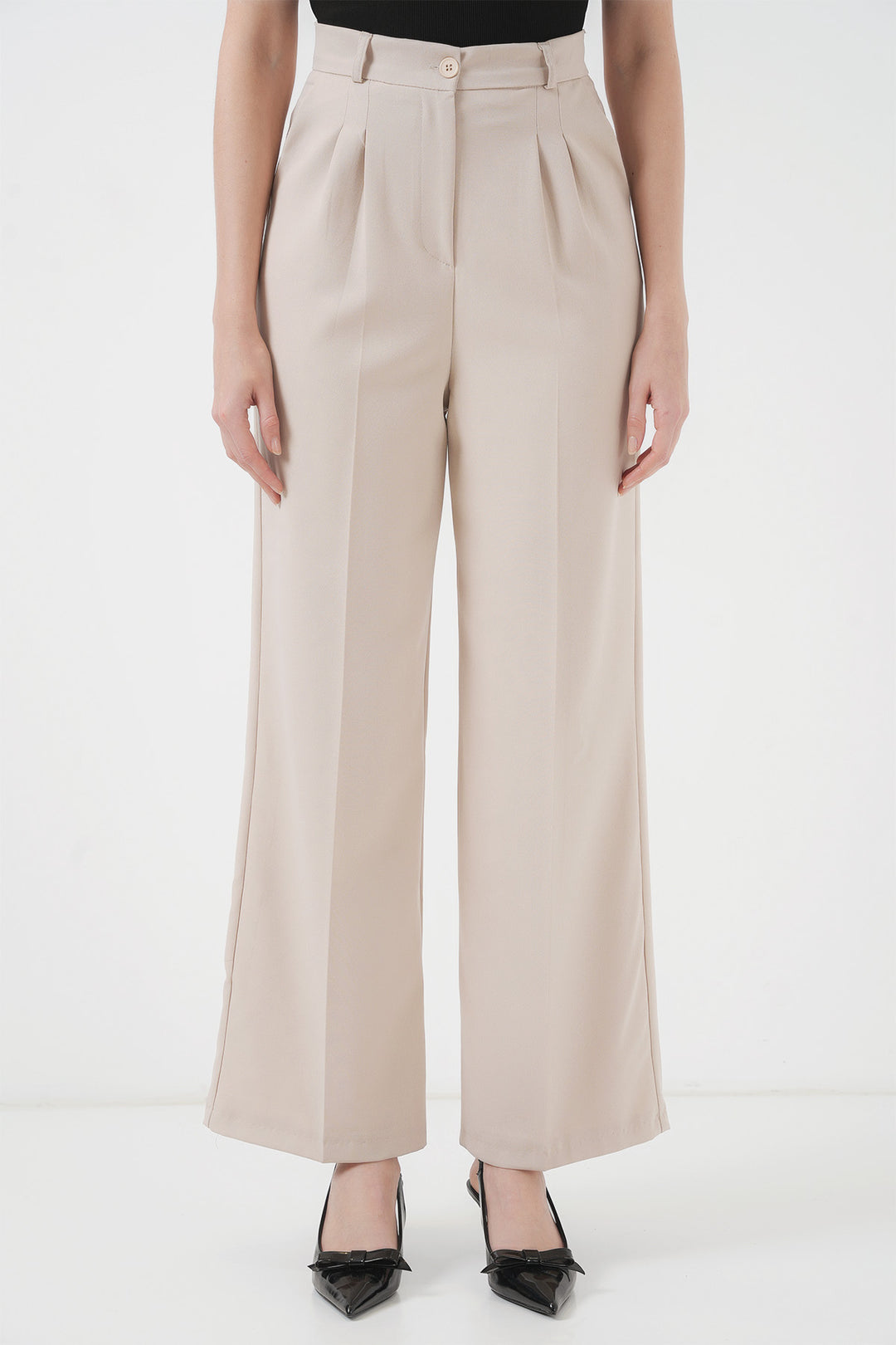BGD Women Wide Leg Fabric Pants - Cream - Lochau