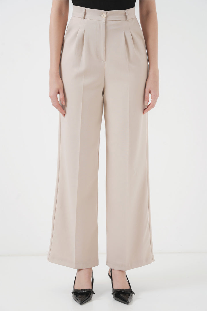 BGD Women Wide Leg Fabric Pants - Cream - Lochau