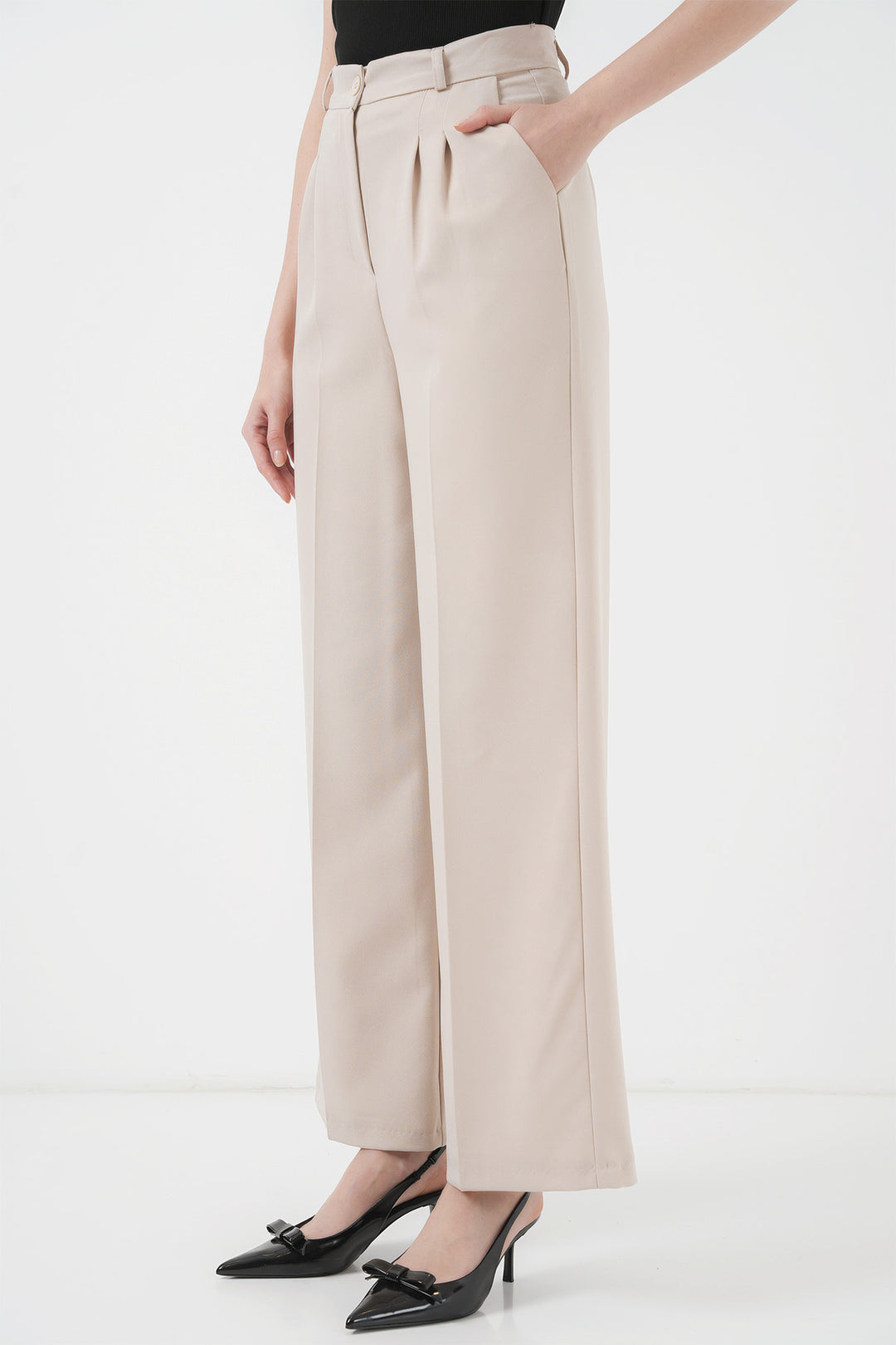 BGD Women Wide Leg Fabric Pants - Cream - Lochau