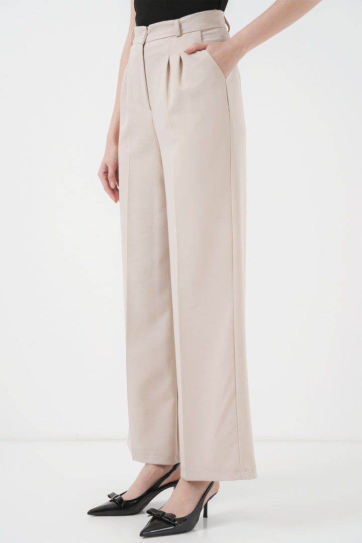 BGD Women Wide Leg Fabric Pants - Cream - Lochau