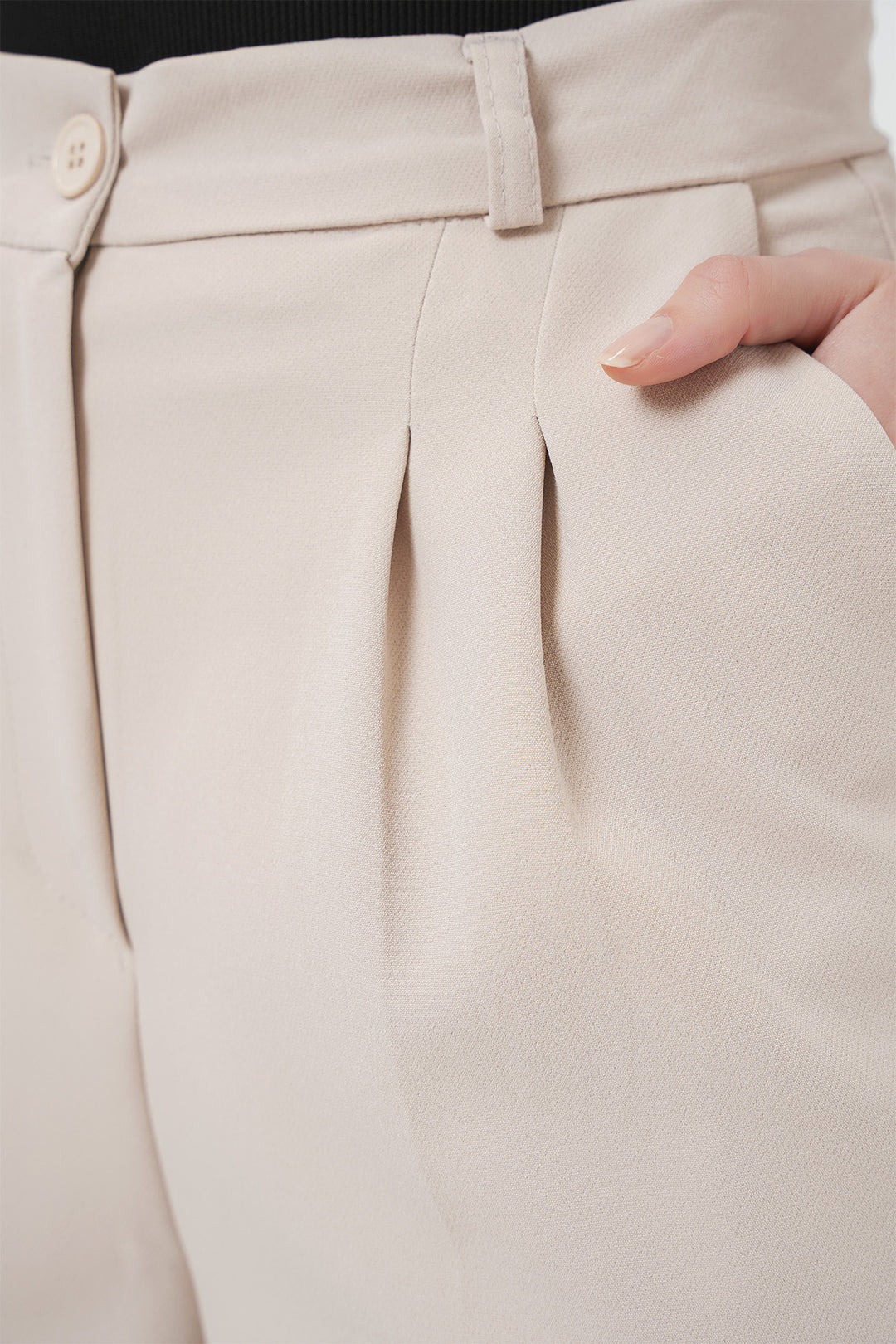 BGD Women Wide Leg Fabric Pants - Cream - Lochau