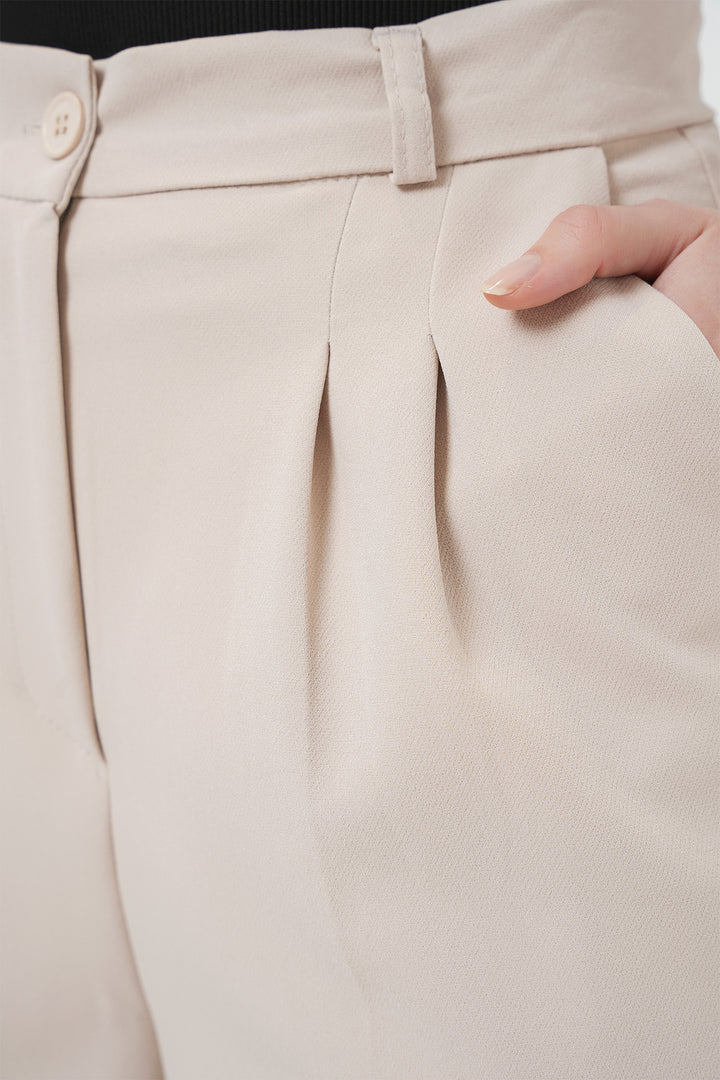 BGD Women Wide Leg Fabric Pants - Cream - Lochau