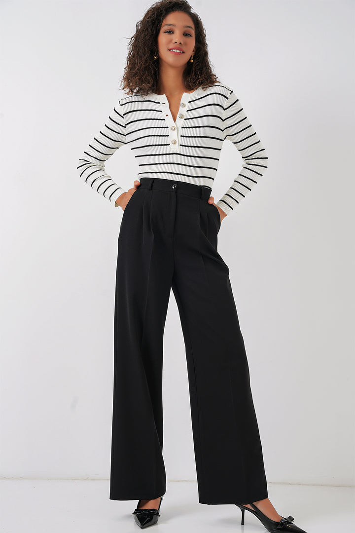 BGD Women Wide Leg Fabric Pants - Black - Bognor Regis