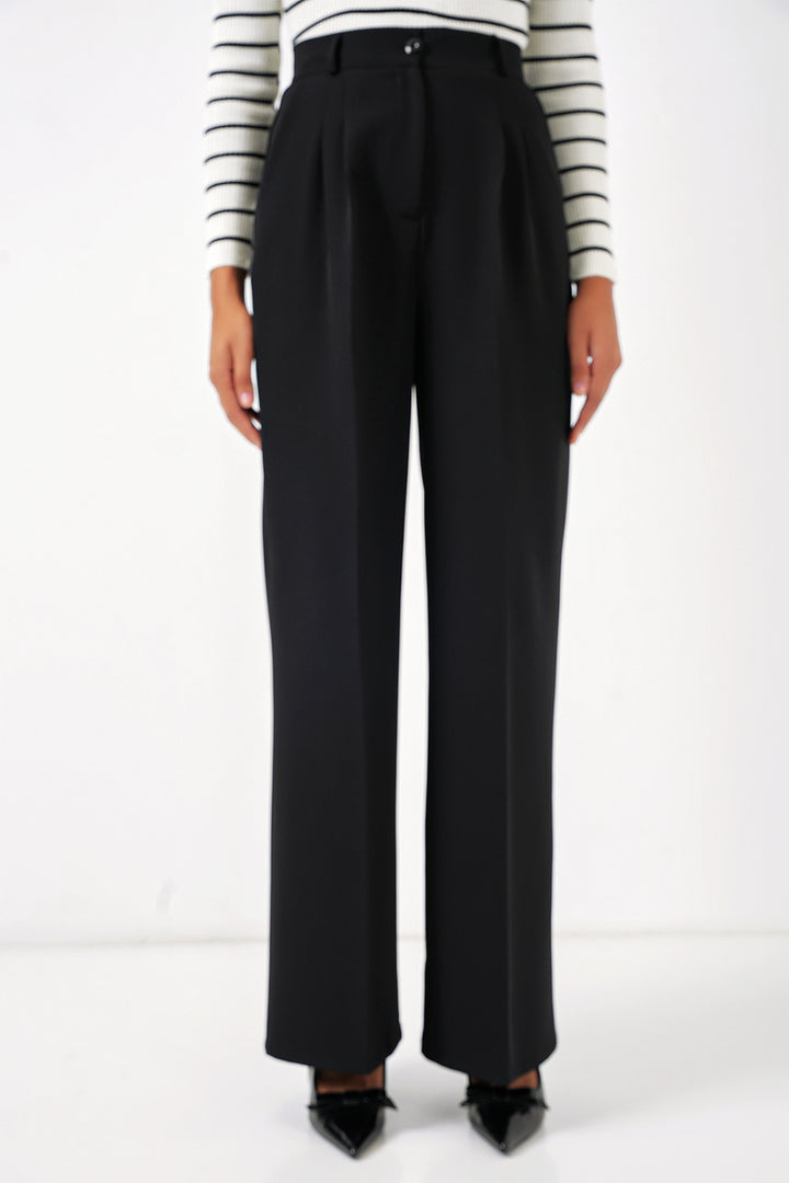 BGD Women Wide Leg Fabric Pants - Black - Bognor Regis