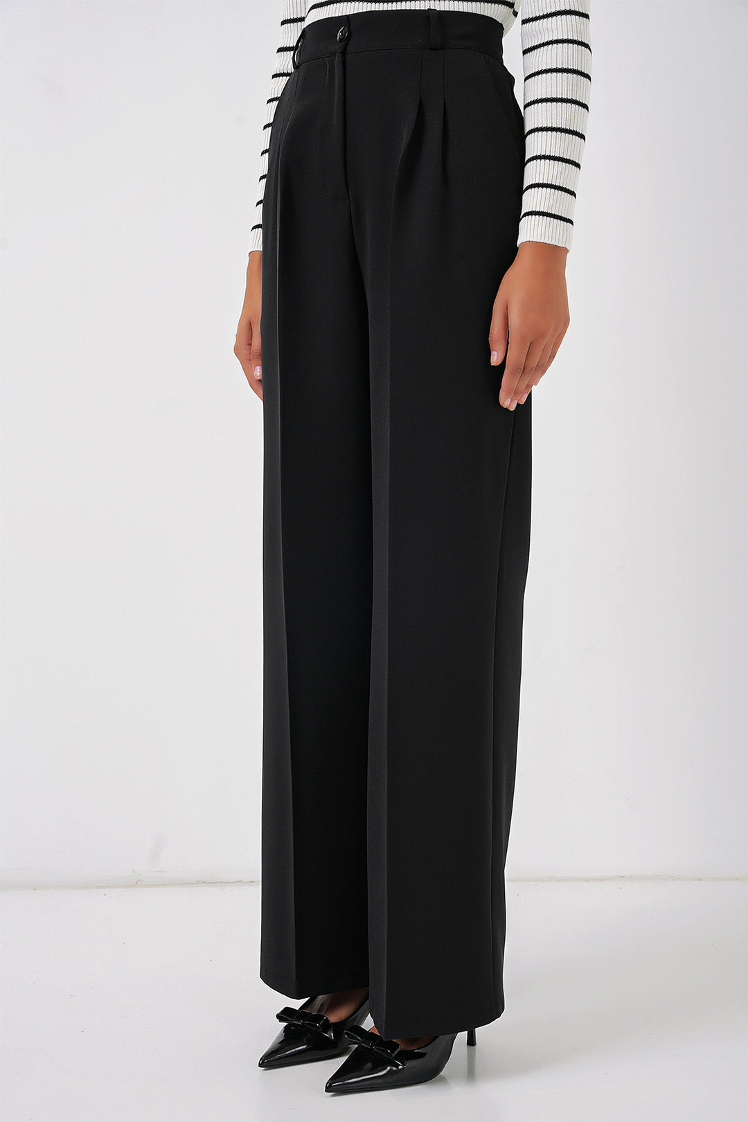 BGD Women Wide Leg Fabric Pants - Black - Bognor Regis