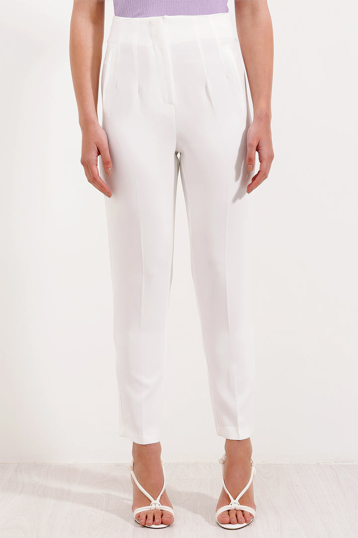 BGD Women Woman White High Waist Fabric Pants 6650 - Coimbra