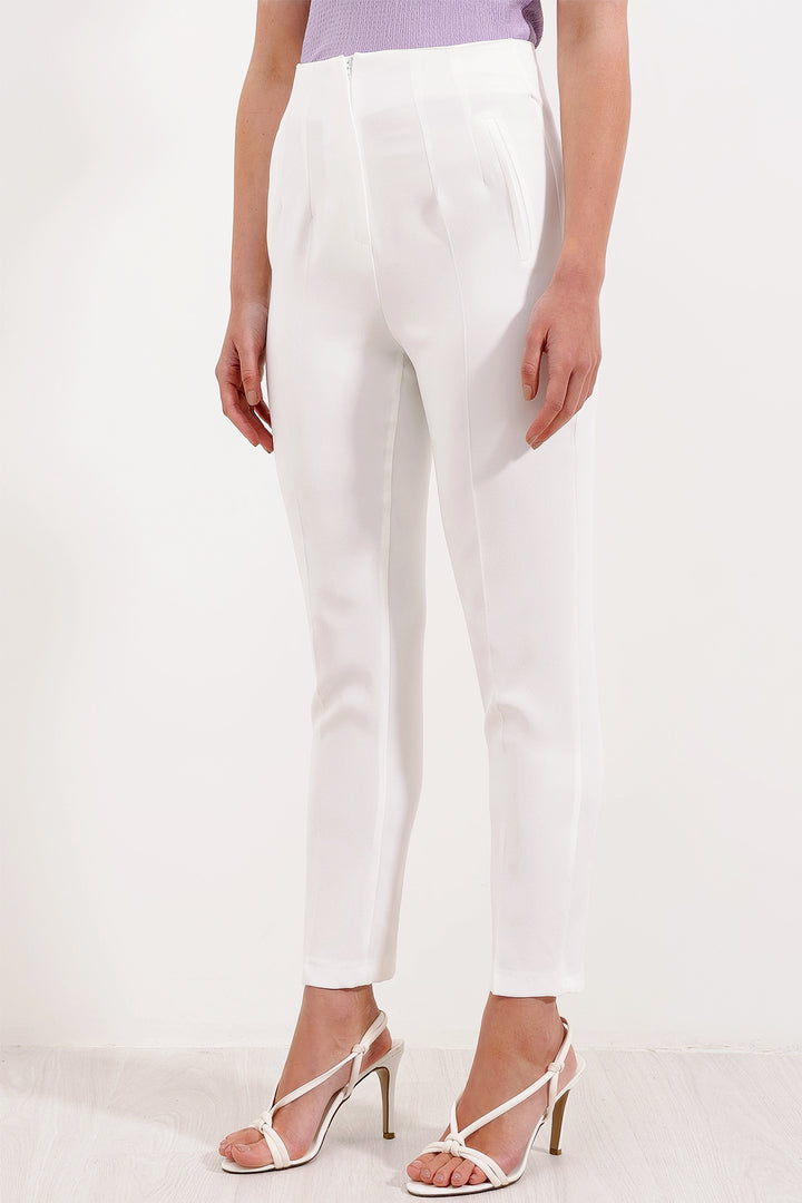 BGD Women Woman White High Waist Fabric Pants 6650 - Coimbra