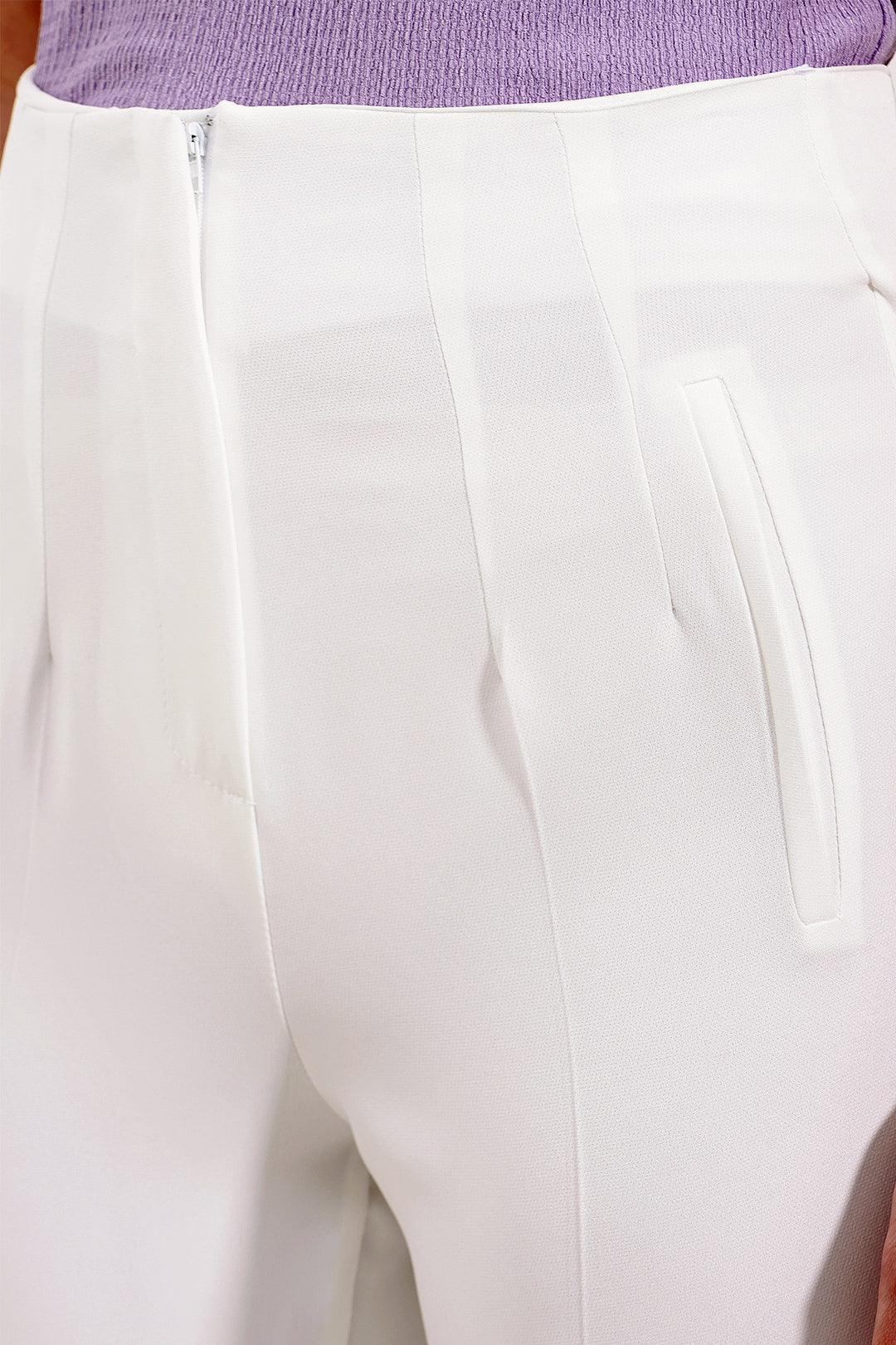 BGD Women Woman White High Waist Fabric Pants 6650 - Coimbra