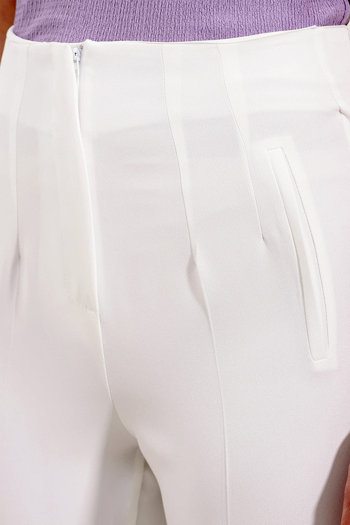 BGD Women Woman White High Waist Fabric Pants 6650 - Coimbra