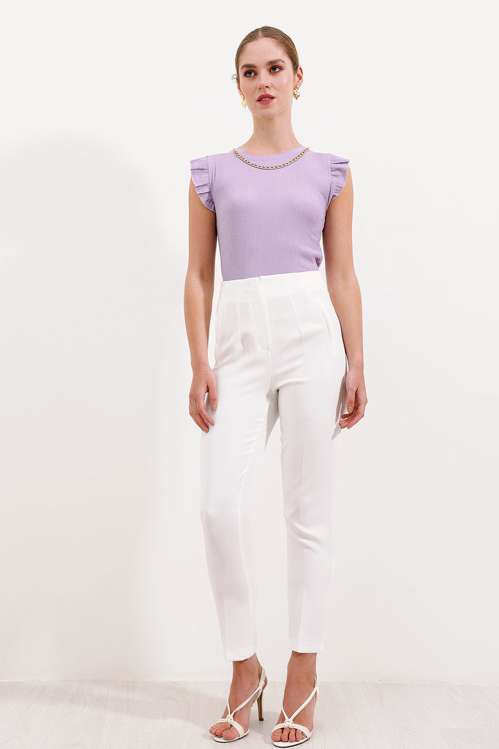 BGD Women Woman White High Waist Fabric Pants 6650 - Coimbra
