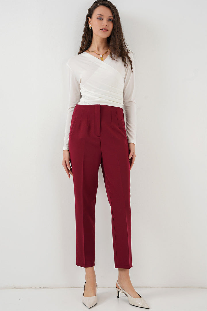 BGD Women High Waist Fabric Pants - Burgundy - Poltava